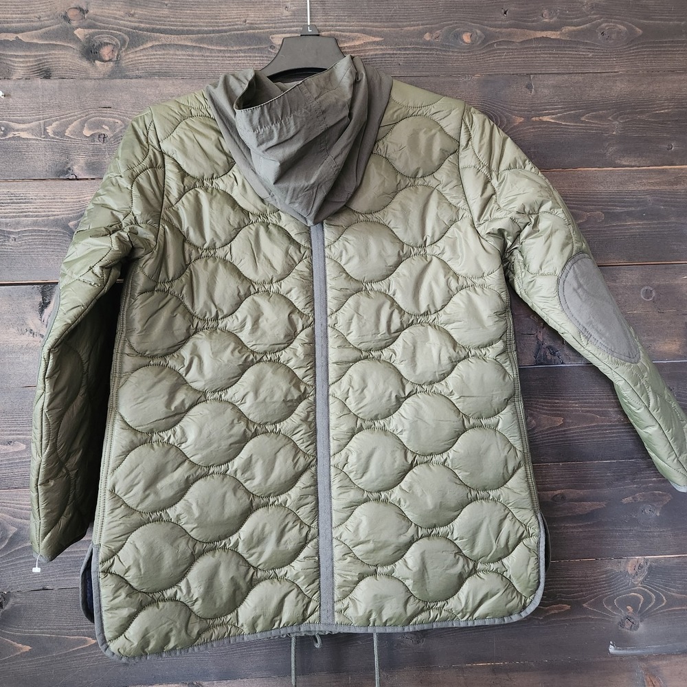 J.Crew Military Liner Inspired Quilted Puffer Hooded Size XS Olive Green Layered - Picture 5 of 16
